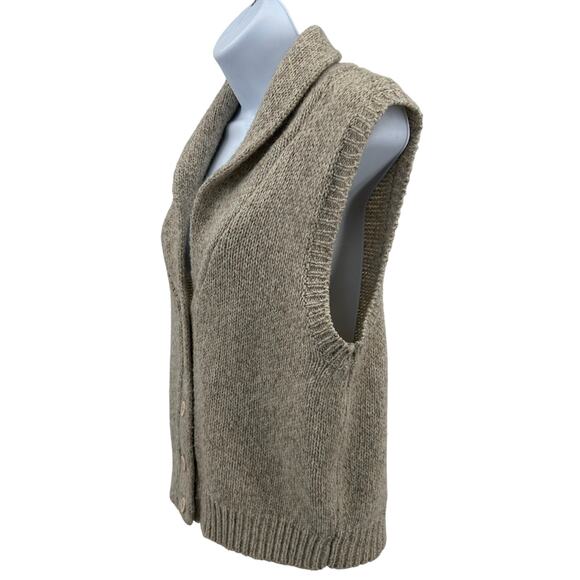 Joan Harper Knit Sweater Vest Womens M Tan Wool Blend Shawl Collar Ribbed Trim - Picture 3 of 6